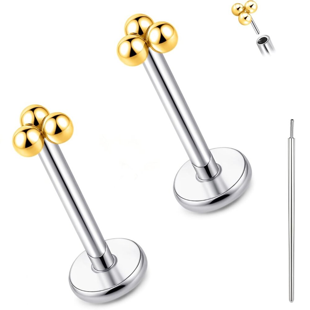 Titanium Threadless Flat Back Earrings Stud, 20g Press Fit Titanium Push Pop In